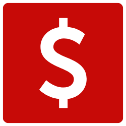 red square with a white dollar sign